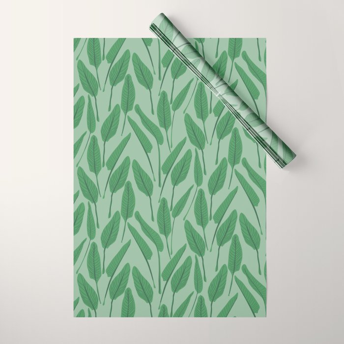 Tropical leaf pattern in cool greens Wrapping Paper Gallery Image 1