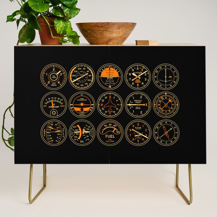 Aircraft Flight Instruments - Full Black Credenza Gallery Image 1