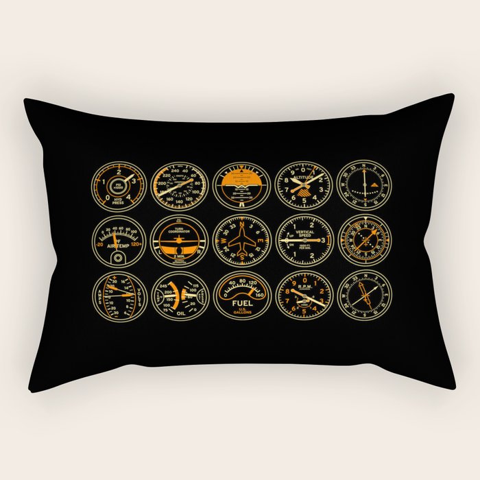 Aircraft Flight Instruments - Full Black Rectangular Pillow Gallery Image 1