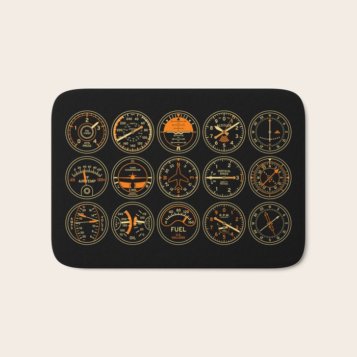 Aircraft Flight Instruments - Full Black Bath Mat Gallery Image 1
