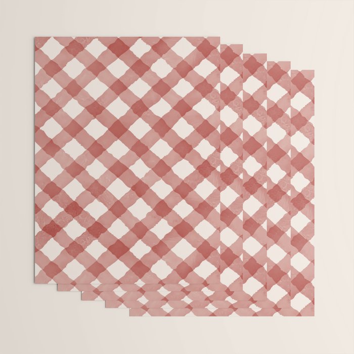 Hand Painted Red Festive Gingham Theme Wrapping Paper Gallery Image 3