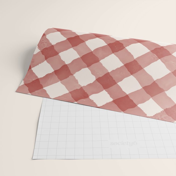 Hand Painted Red Festive Gingham Theme Wrapping Paper Gallery Image 2