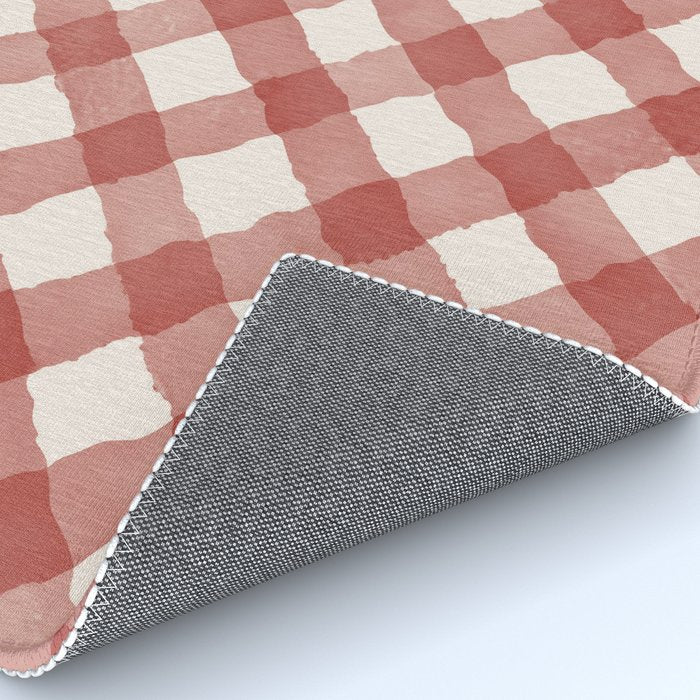 Hand Painted Red Festive Gingham Theme Rug Gallery Image 4