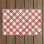 Hand Painted Red Festive Gingham Theme Outdoor Rug Gallery Image 1