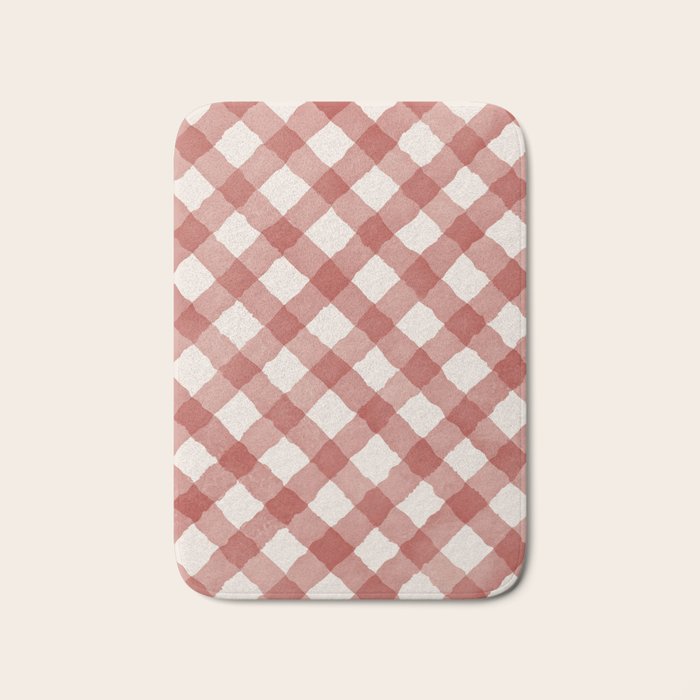 Hand Painted Red Festive Gingham Theme Bath Mat Gallery Image 1