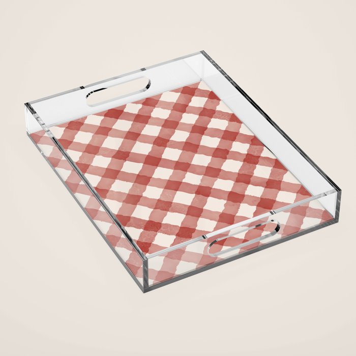 Hand Painted Red Festive Gingham Theme Acrylic Tray Gallery Image 1