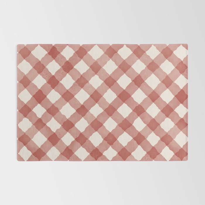 Hand Painted Red Festive Gingham Theme Rug Gallery Image 2