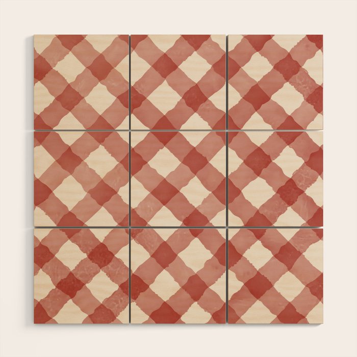 Hand Painted Red Festive Gingham Theme Wood Wall Art Gallery Image 1