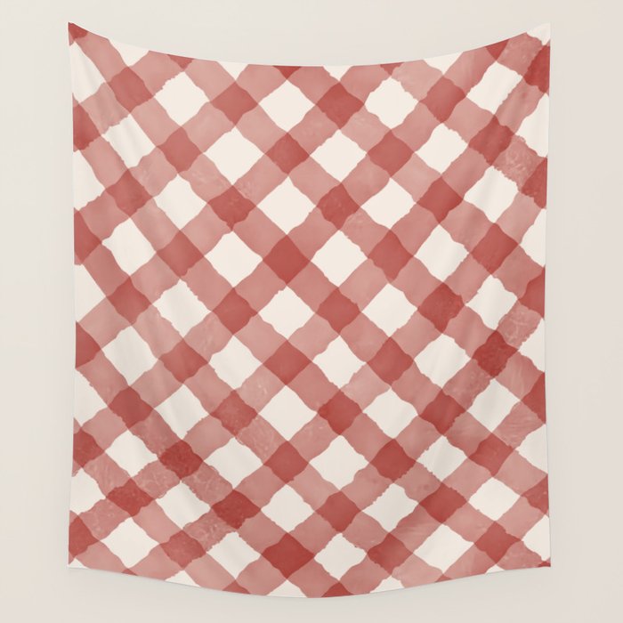Hand Painted Red Festive Gingham Theme Wall Tapestry Gallery Image 1