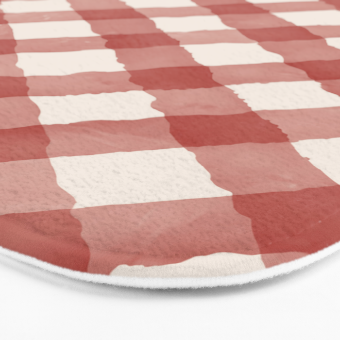 Hand Painted Red Festive Gingham Theme Bath Mat Gallery Image 3
