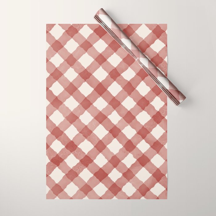 Hand Painted Red Festive Gingham Theme Wrapping Paper Gallery Image 1