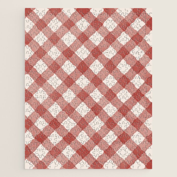 Hand Painted Red Festive Gingham Theme Jigsaw Puzzle Gallery Image 1