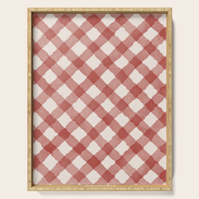 Hand Painted Red Festive Gingham Theme Serving Tray Gallery Image 1