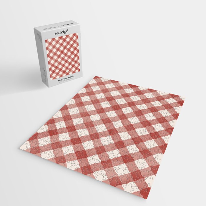 Hand Painted Red Festive Gingham Theme Jigsaw Puzzle Gallery Image 2