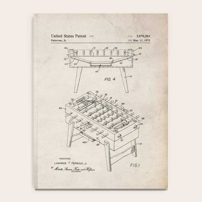 Foosball Table Patent - Foosball Player Game Room Art - Antique Notebook Gallery Image 4