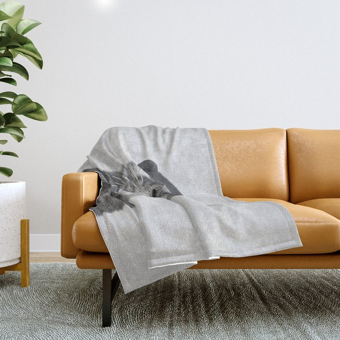 Otter - Black & White Throw Blanket Gallery Image 1