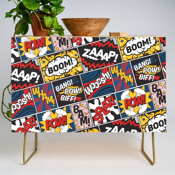 Modern Comic Book Superhero Pattern Color Colour Cartoon Lichtenstein Pop Art Credenza Gallery Image 1