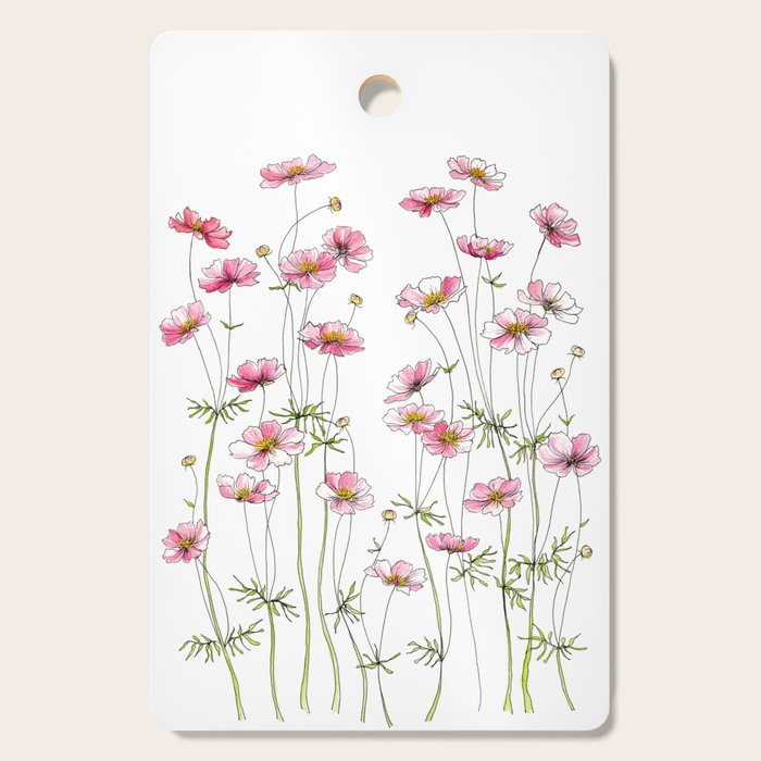 Pink Cosmos Flowers Cutting Board Gallery Image 1