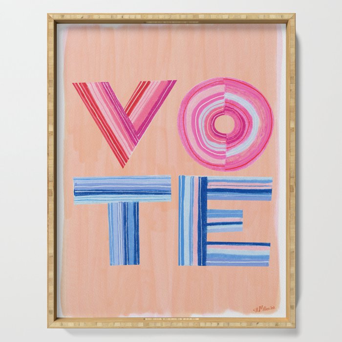 Vote Hand Lettering on Peach Watercolor Background Serving Tray Gallery Image 1