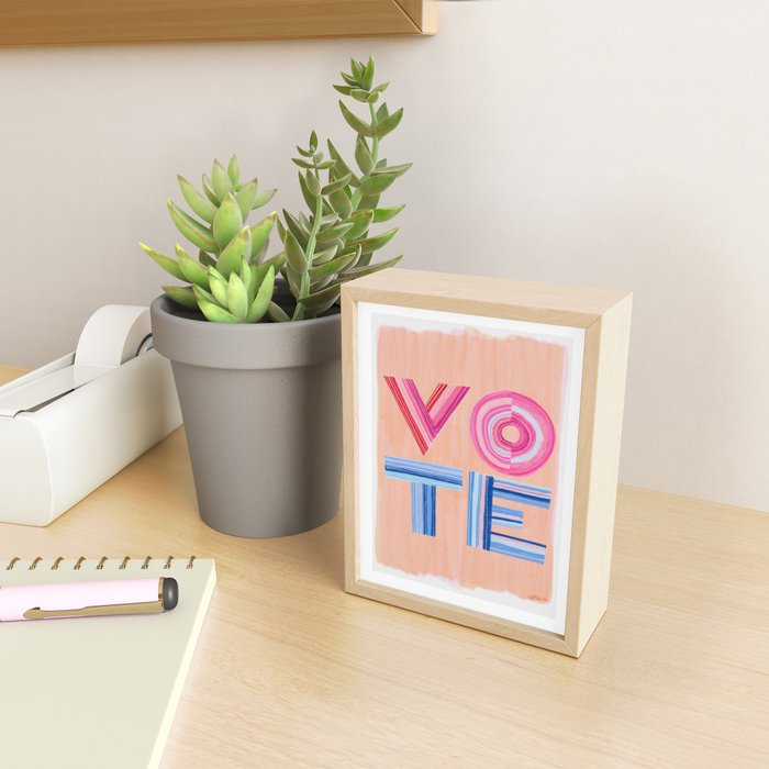 Vote Hand Lettering on Peach Watercolor Background Mini Art Print Gallery Image 2