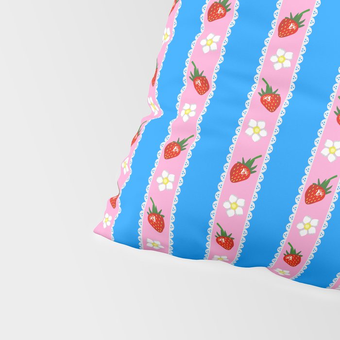 Strawberry Ribbons On Blue Pillow Sham Gallery Image 4