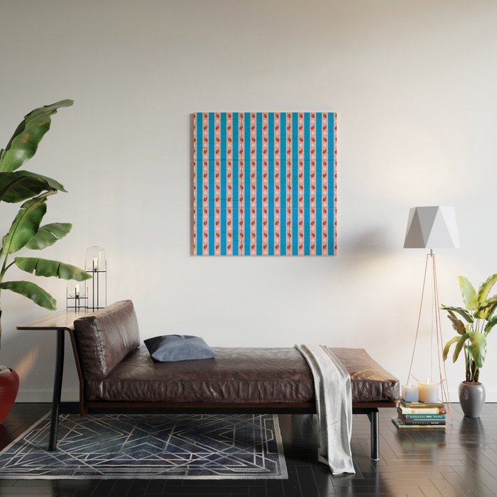 Strawberry Ribbons On Blue Wood Wall Art Gallery Image 2