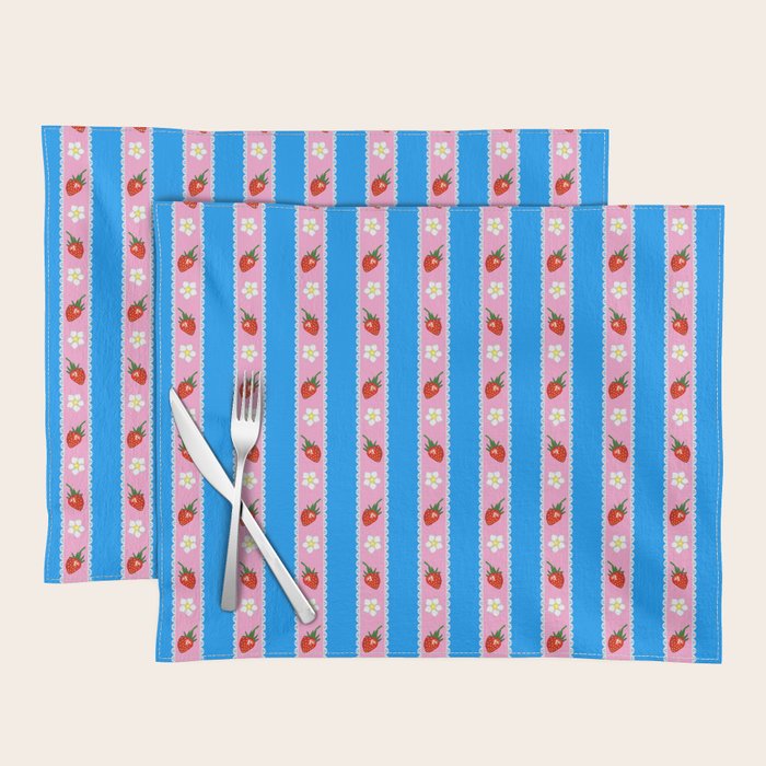 Strawberry Ribbons On Blue Placemat Gallery Image 1