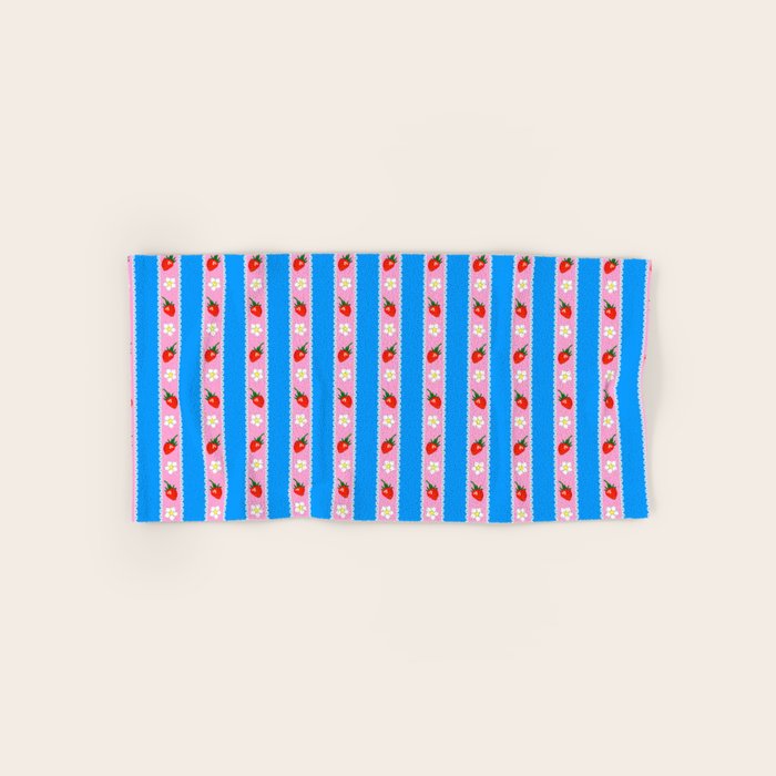 Strawberry Ribbons On Blue Bath Towel Gallery Image 1