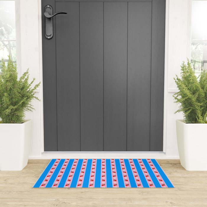 Strawberry Ribbons On Blue Welcome Mat Gallery Image 3