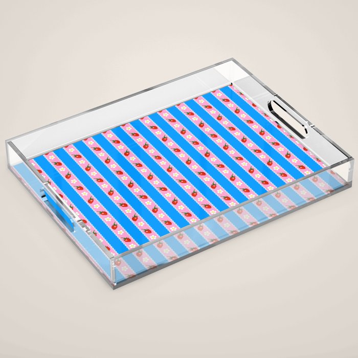 Strawberry Ribbons On Blue Acrylic Tray Gallery Image 1