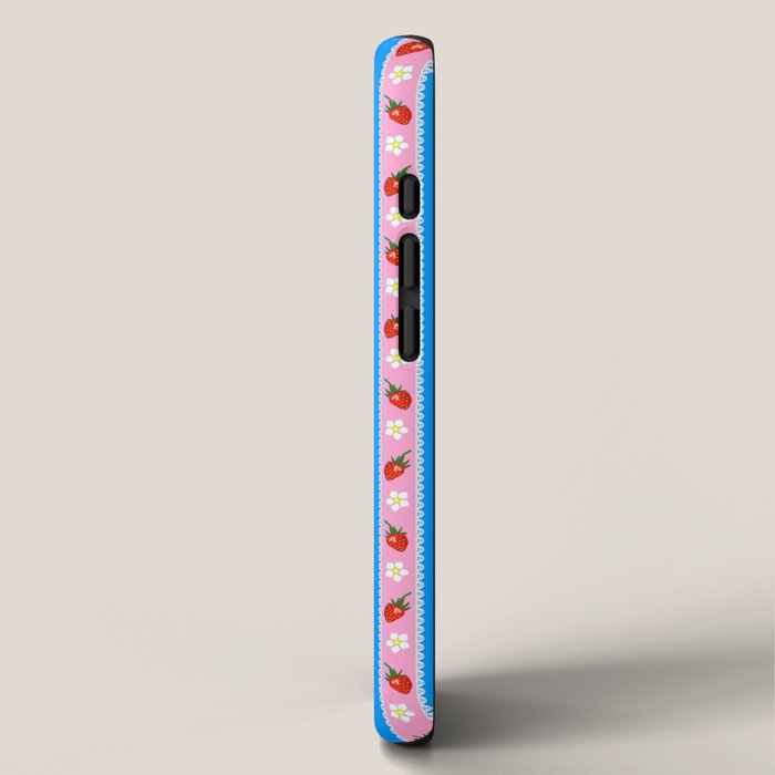Strawberry Ribbons On Blue iPhone Case Gallery Image 2
