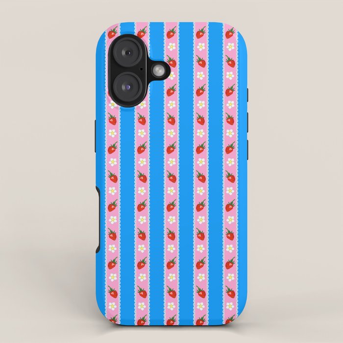 Strawberry Ribbons On Blue iPhone Case Gallery Image 1