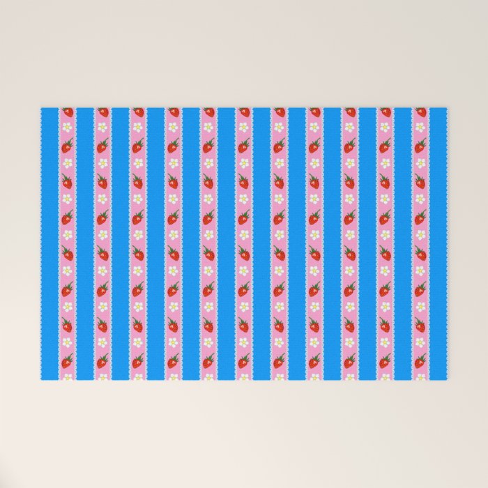 Strawberry Ribbons On Blue Welcome Mat Gallery Image 1