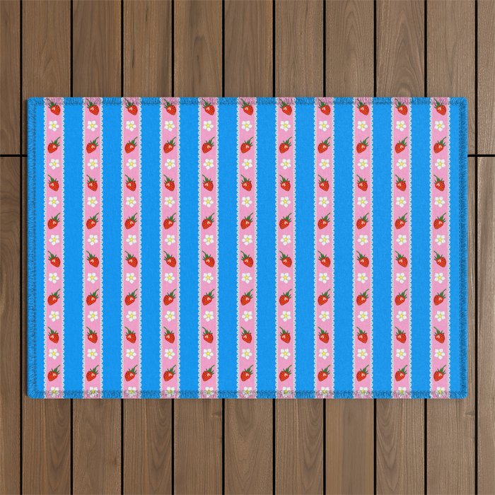 Strawberry Ribbons On Blue Outdoor Rug Gallery Image 1