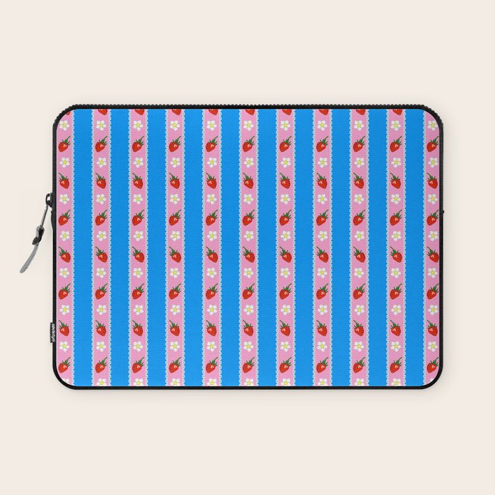 Strawberry Ribbons On Blue Laptop Sleeve Gallery Image 1