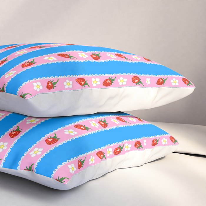 Strawberry Ribbons On Blue Pillow Sham Gallery Image 3