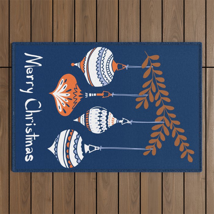 Cheerful little Christmas baubles blue Outdoor Rug Gallery Image 1