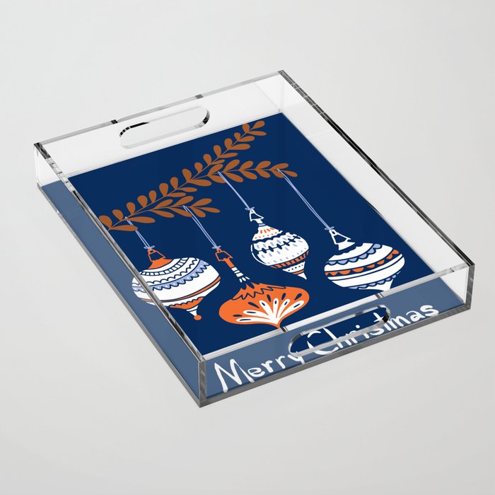 Cheerful little Christmas baubles blue Acrylic Tray Gallery Image 1