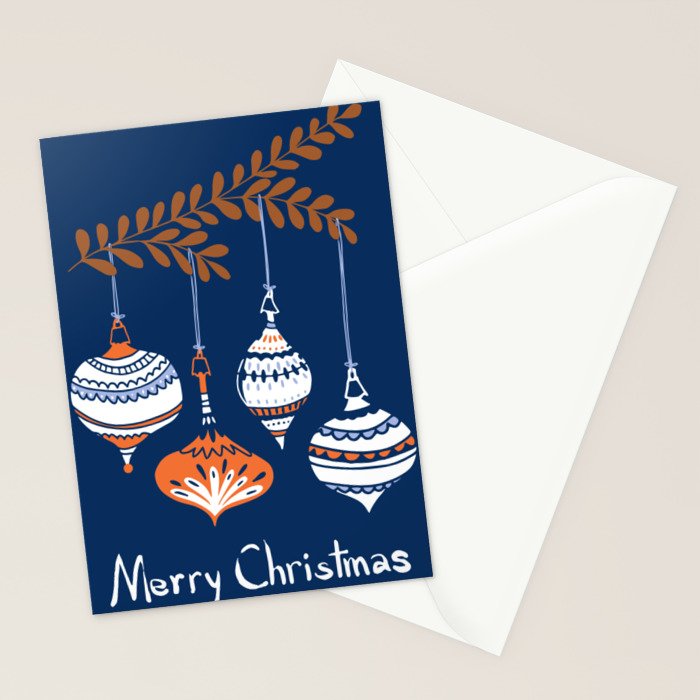 Cheerful little Christmas baubles blue Stationery Card Gallery Image 2