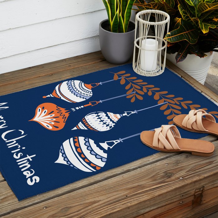 Cheerful little Christmas baubles blue Outdoor Rug Gallery Image 2