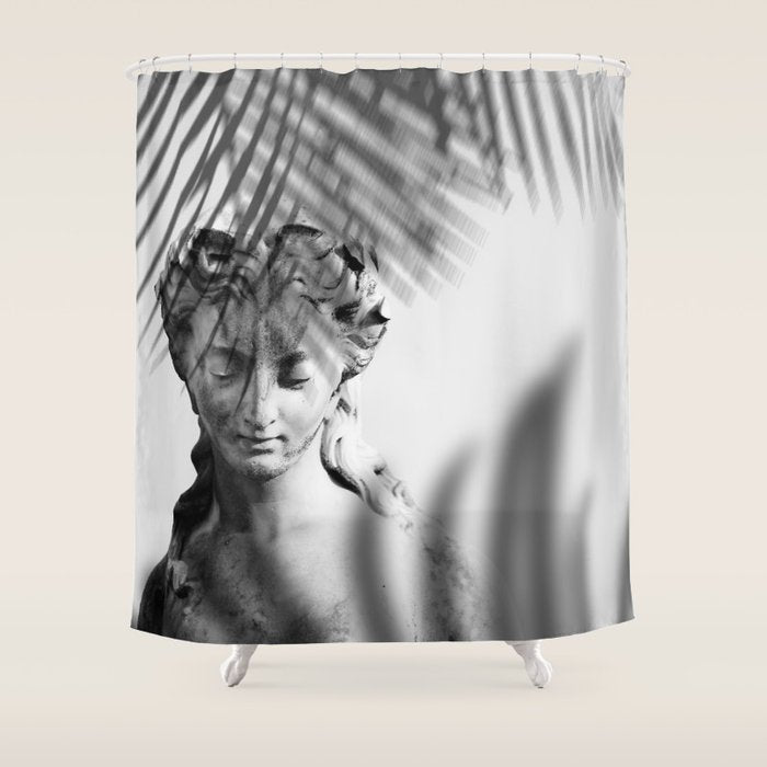 Shadowy Woman - Black and White Photography Shower Curtain Gallery Image 1