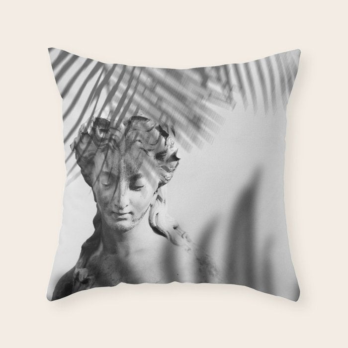Shadowy Woman - Black and White Photography Throw Pillow Gallery Image 1