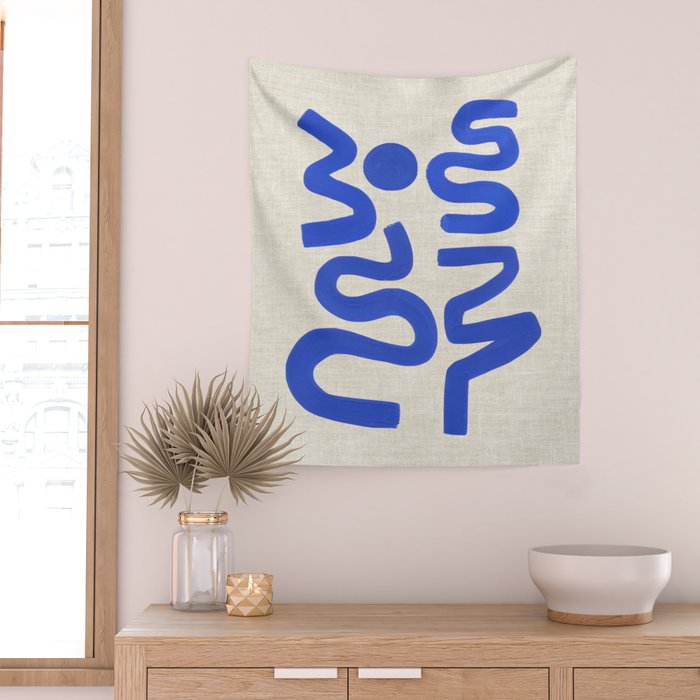 Blue Zig Wiggles Wall Tapestry Gallery Image 2