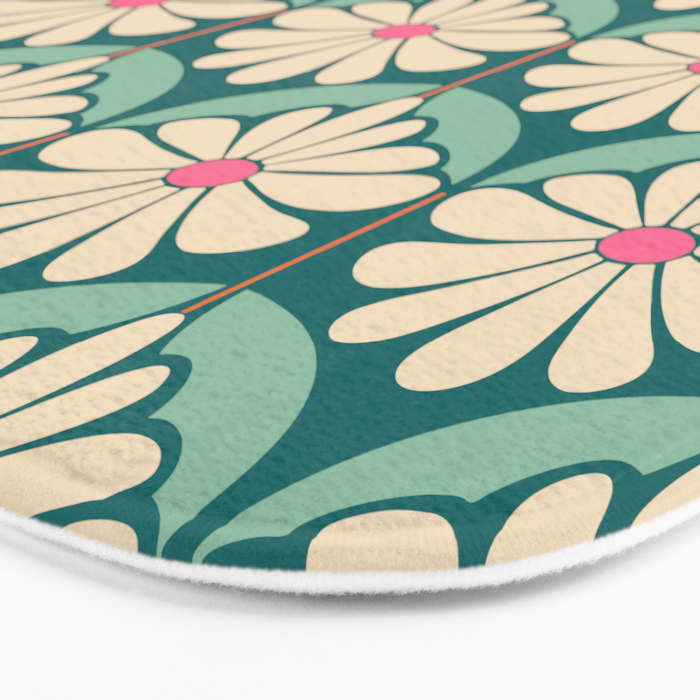 Flower Power - Teal, Pink and Off-white Bath Mat Gallery Image 3