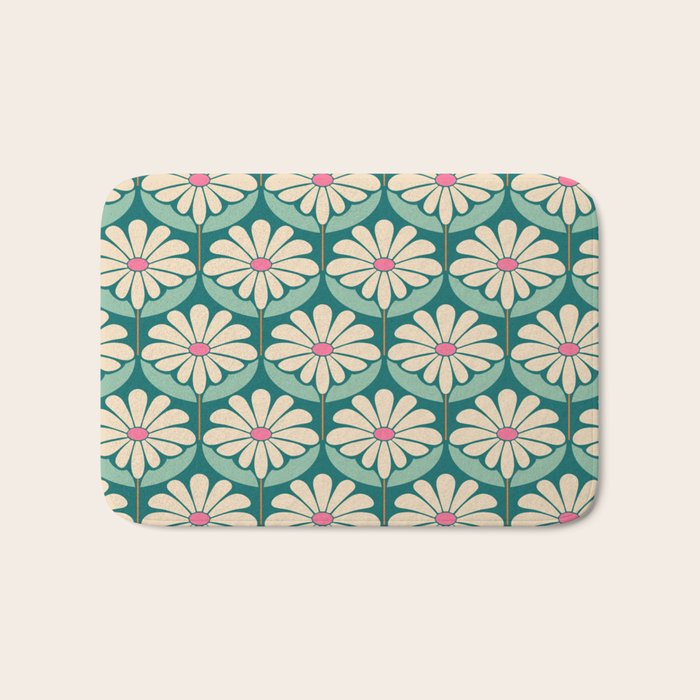Flower Power - Teal, Pink and Off-white Bath Mat Gallery Image 1
