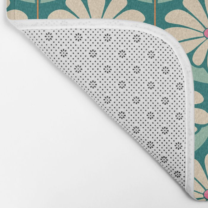 Flower Power - Teal, Pink and Off-white Bath Mat Gallery Image 2