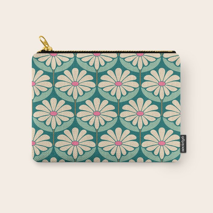 Flower Power - Teal, Pink and Off-white Carry All Pouch Gallery Image 1