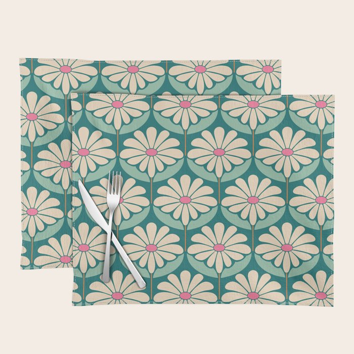 Flower Power - Teal, Pink and Off-white Placemat Gallery Image 1