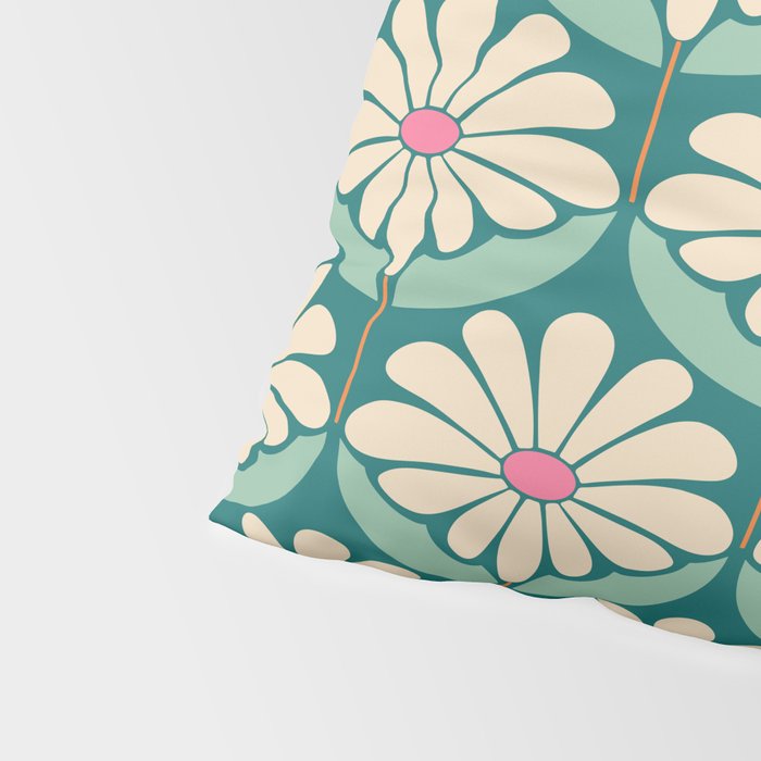 Flower Power - Teal, Pink and Off-white Pillow Sham Gallery Image 4