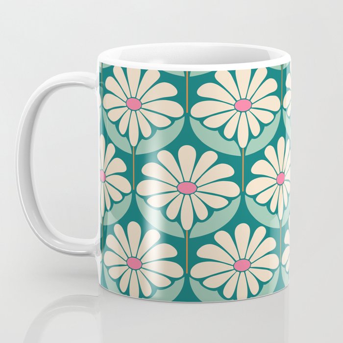 Flower Power - Teal, Pink and Off-white Coffee Mug Gallery Image 3